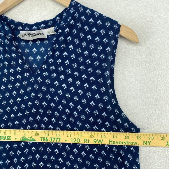 HENNA Dress One Size Floral Geometric V-Neck Boho Sleeveless Midi Boho Blue - Picture 8 of 10